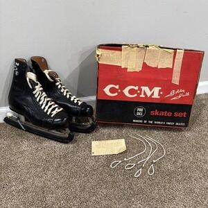 NEW Vtg 1970s Bobby Hull Leather Hockey Skates PRO OK'D Chicago Blackhawk CCM 7